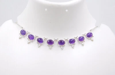 10.5 GM 925 Argento Sterling Naturale Ametista Cab Gemma Collana Misura 20 " - Immagine 1 di 2