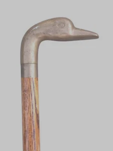 Vintage Brass Duck Head Cane Walking Stick Wood 34" - Picture 1 of 4