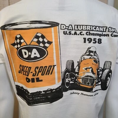 VINTAGE DRAG/MIDGET RACE T-SHIRT DA SPEED SPORT OIL LUBRICATE SPECIAL 1958 - Image 1 of 4