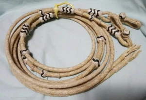 Riendas divididas con conectores cuero crudo natural blanco con detalles negros - 8 pies, 6 trenzas - Imagen 1 de 1