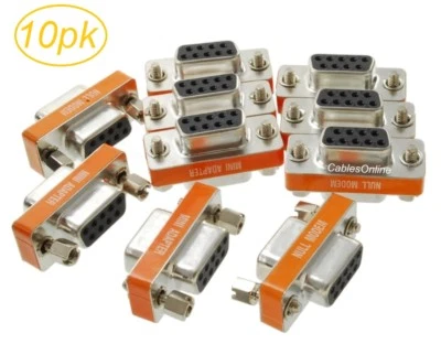 10-PACK DB9 Mini NULL MODEM Female/Female Data Transfer Adapter/Gender Changer  - Image 1 of 3