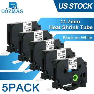 OOZMAS 5PK Heat Shrink Tube Label Tape For Brother P-Touch HSe-231 HSe231 11.7mm White