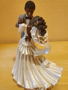 Wedding Cake Topper Tabletop Black African American Couple Bride Groom w stand - Picture 1 of 12