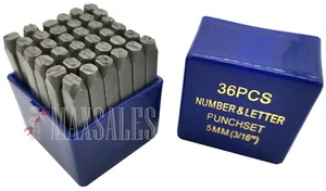 36 Stck. 5 mm 3/16 Zoll Schaft Buchstaben & Zahlen Stanzen Set gehärtetes Metall Stempel Matrize NEU - Bild 1 von 2