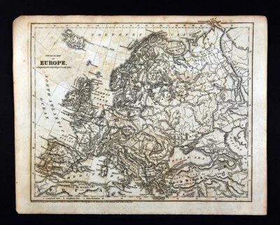 Mapa físico Woodbridge 1843 Europa Francia España Alemania Italia Suecia Austria Reino Unido Foto 1 de 4