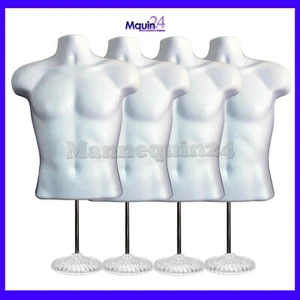 Paquete de 4 Vestido Forma de Torso Masculino Maniquíes Blanco Formas de Cuerpo 4 Hangas 4 Soportes - Imagen 1 de 7
