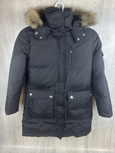 DKNY Womens Faux Fur Trim Hooded Down Puffer Jacket Coat Parka Size Small Black - Picture 1 of 17