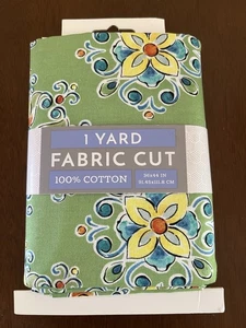 Cotton Fabric Cut Green Floral 1 Yard - Picture 1 of 2