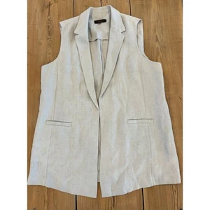Maggie T Linen Vest Pockets Long Oatmeal 20 - Picture 1 of 7