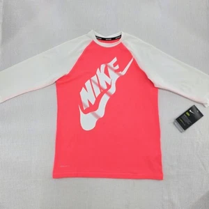 Nike Swim Rash Guard Youth XL Dri-FIT Pink White Long Sleeve Shirt 13–15 Yrs NWT - Picture 1 of 9