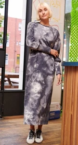 Vestido Barry Made Bok Gris Blanco Tie Dye Manga Larga Informal M Algodón Boho Hippie - Imagen 1 de 17