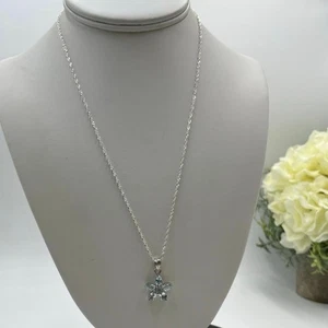 Blue Topaz Marquis Shaped Flower Pendant and Sterling Silver Singapore Chain 20” - Picture 1 of 9