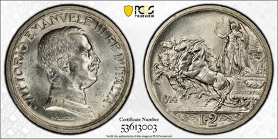 Italy 1914 R 2 Lire PCGS MS63 KM-55 - Image 1 of 3
