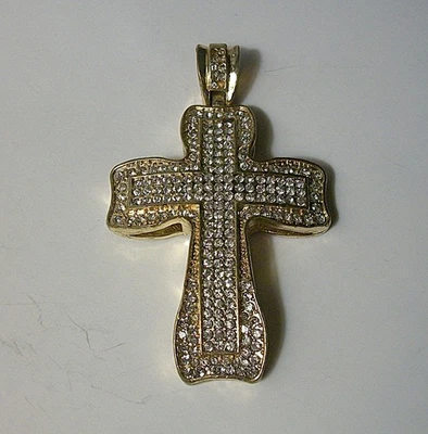 Juego de colgante grande vintage de cruz de diamantes de imitación en tono dorado Foto 1 de 4
