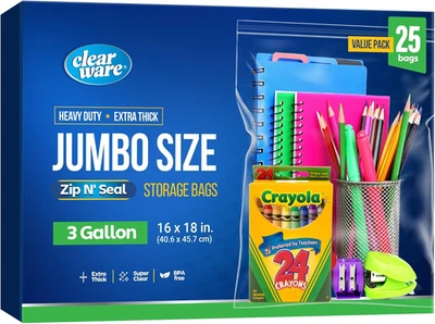 Large Zipper Storage Bags - 3 Gallon, 16" X 18", 25 Count, Extra Large Plastic - Image 1 of 4