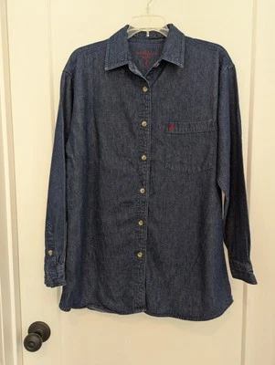 Mountain Lake Mujer Pequeña Manga Larga Denim Oscuro Camisa Abotonada Informal Occidental Foto 1 de 4