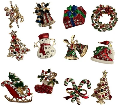 Set of 12 Christmas Pins Brooch Lot/ Holiday Brooch /santa/ Christmas Tree/2327 - Image 1 of 2