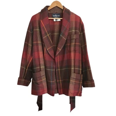 RALPH LAUREN Vintage Wool-Cashmere Coat Sz 10 Belted Blazer Jacket USA Made 80s - Image 1 of 4