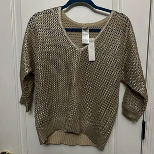Chico's Damen Gold V-Ausschnitt 3/4 Arm Strickpullover Pullover Gr. 0 - Bild 1 von 8
