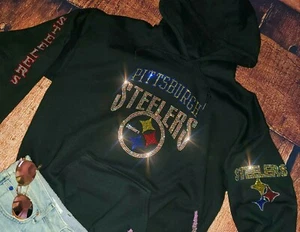 Pittsburgh Steelers Hoodie, New Sz LG Pullover UNISEX Hoodie Bling Sweatshirt - Picture 1 of 7