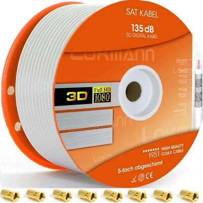 135db Sat Kabel Koaxialkabel Antenenkabel 5-FACH UHD 4K/8K Satelliten TV Cable - Bild 1 von 2