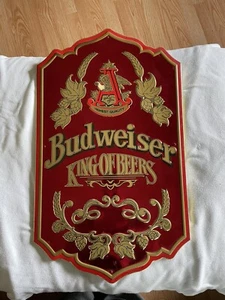 Vintage BUDWEISER King of Beers Embossed Tin sign w/ hardboard back 25”x15” - Picture 1 of 5