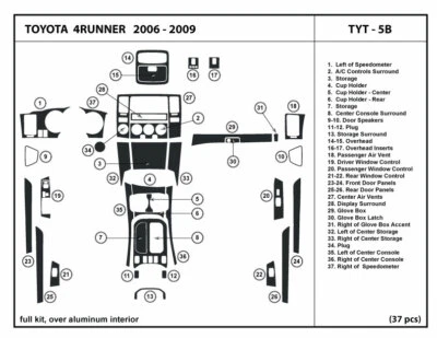 Kit de molduras de tablero de fibra de carbono real interior 2x2-Twill para Toyota 4Runner 2006-2009 Foto 1 de 4