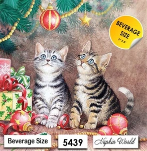 (5439) ZWEI Papierservietten GETRÄNK / COCKTAIL Decoupage Kunst Handwerk WEIHNACHTEN KATZEN - Bild 1 von 3