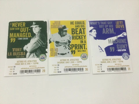 Oakland A’s Athletics 2019 TICKET STUB VS ASTROS -5/31/19-6/1/19-6/2/19 Cover