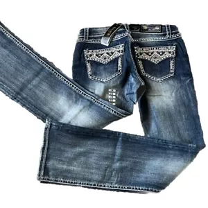 NWT Grace In LA Jeans SZ 28 Womens 32” Inseam Aztec Embellished Wash Bootcut - Picture 1 of 16