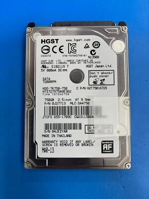 Hitachi 750GB 2.5" SATA Laptop Hard Drive 7200rp HTS727575A9E362 Apple 655-1709 - Image 1 of 2