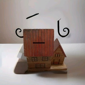 Japan Wood House Toy Bank, Pivot Opening 4" miniature A121 - Picture 1 of 3
