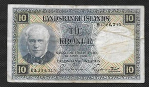 Iceland 10 Kronur 1928 Circulated Banknote Landsbanki Islands - Picture 1 of 2