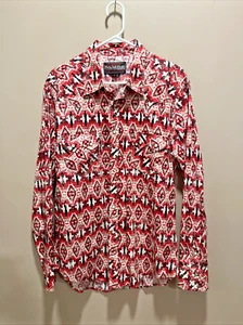 Rock & Roll Cowboy Men's Aztec Print Red/White Snap Button Shirt L Rodeo Western - Picture 1 of 11