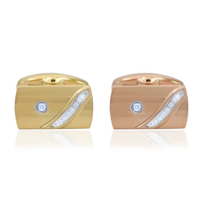 Mens Natural Diamond Cufflinks 0.13CT Round Designer Yellow Plated Certified - Imagem 1 de 4