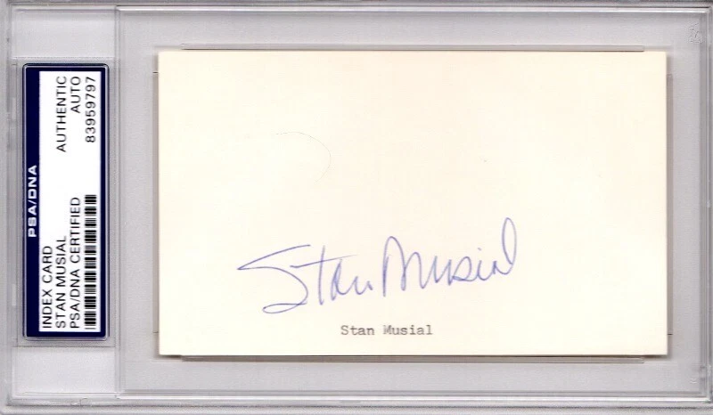 Stan Musial Signed St. Louis Cardinals 3x5 inch Index Card HOF Died 2013 PSA/DNA - Image 1 of 1