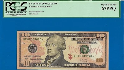 2004A $10 FRN Atlanta star PCGS 67PPQ 3rd finest Fr 2309-F* low serial 00003670* - Image 1 of 3