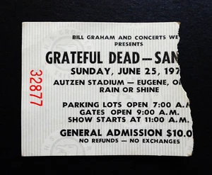 Boleto Grateful Dead 1978 University of Oregon Ducks Autzen Eugene OR 25/06/78 BG - Imagen 1 de 11