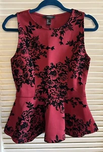 Forever 21 Burgunderrot & Schwarz Samt Print Schößchen Ärmellos Top, Damen S - Bild 1 von 10