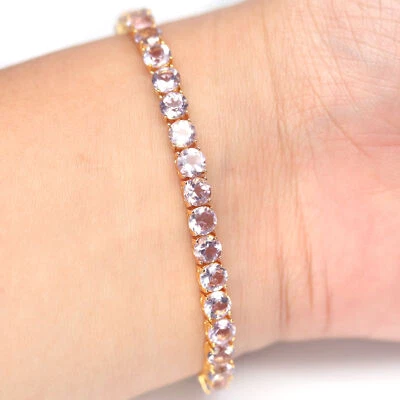 Unheated Gemstones 5 mm. Pink Amethyst 925 Sterling Silver Bracelet 10.5" - Image 1 of 4