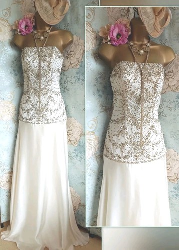 OFF WHITE Abito da ballo da sera Sue Wong avorio oro anni '20 sposa gatsby matrimonio 8