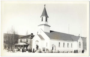 Presbyterianische Kirche RPPC Postkarte Ein Aufruf zum Gebet Winterszene um 1945 - Bild 1 von 2
