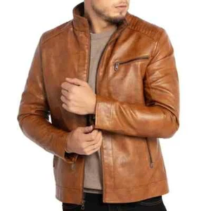 Men Fashionable Pure Authentic Lambskin Full Zipper Biker Leather Jacket Stylish - Picture 1 of 6