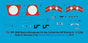 Peddinghaus-Decals 1/1250 2906 Cuirassé Bismark - Photo 1 sur 1