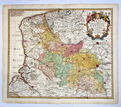 ARTOIS FRANCE BELGIUM 1740 por HOMANN HRS MAPA ANTIGUO GRANDE SIGLO XVIII Foto 1 de 4