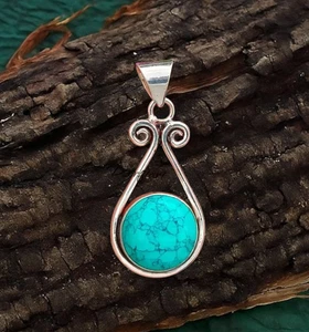 Sterling silver Turquoise Gemstone pendant, Woman Silver Necklace pendant - Picture 1 of 6
