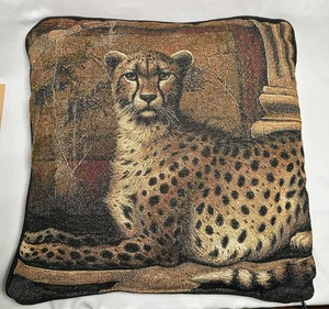 Vintage Pompeii Cheetah Tapestry Throw Pillow 16”x16” Elaine Vollherbst - Picture 1 of 4