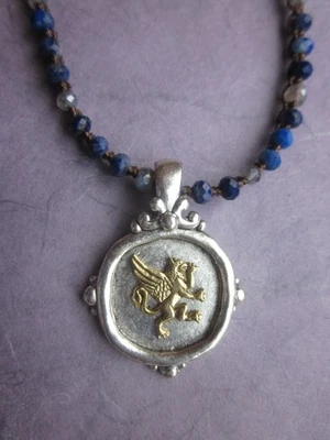 Griffin Pendant Lapis Lazuli Neckalce Handmade Artisan Peasant Princess - Image 1 of 4
