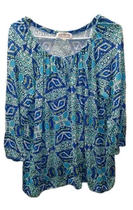 Jones New York Sport Peasant Top Woman Size XL Blue Yellow Geometric Paisley - Picture 1 of 12