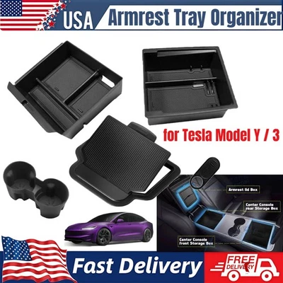 Tesla Model 3 Y Console Tray 2024 Armrest Organizer Hidden Storage Box New - Изображение 1 из 4